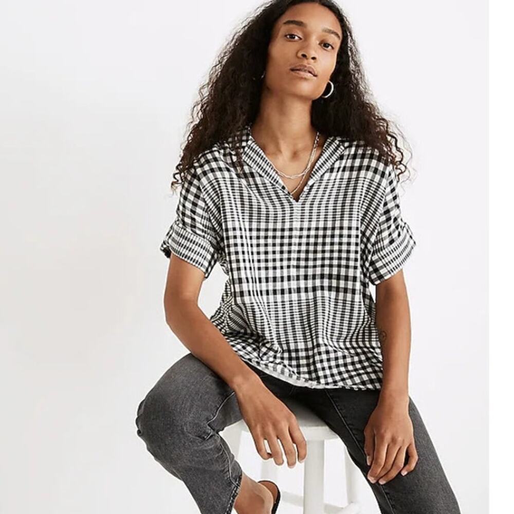 Madewell Women's Double Faced Hayden Collar Popover Top XS Breeney Plaid